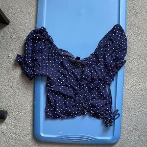 American Eagle Outfitters Navy Polka Dot Blouse
